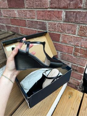 Cole Haan Mariana Wedge Sandal — Black, Size 7B